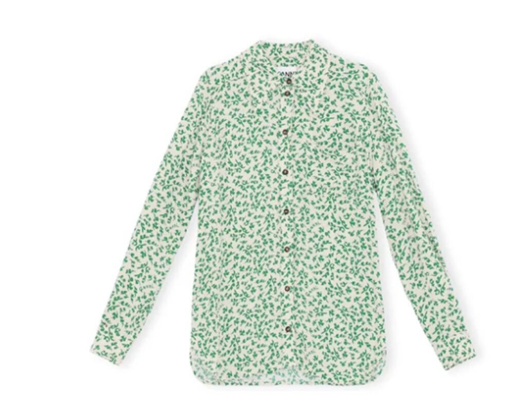 Ganni Leap Print Crepe Shirt Button Down Shirt Green Women Size 36 US Small